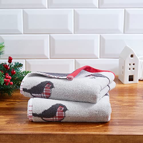 Fusion Badezimmer – Weihnachten Rotkehlchen – 100% Baumwolle Jacquard Set mit Zwei Handtüchern, Schottenkaro, 50 x 90 cm von Fusion
