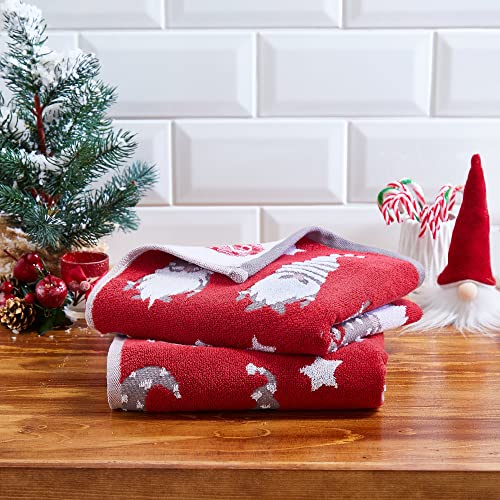 Fusion Badezimmer – Weihnachts-Gonks – 100% Baumwolle Jacquard Set mit 2 Handtüchern – 50 x 90 cm, Rot & Grau von Fusion