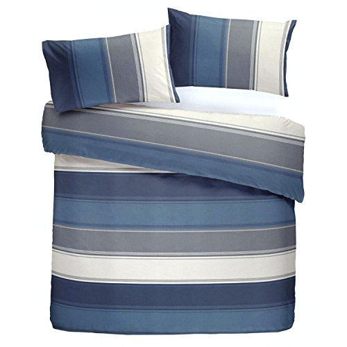 Fusion Betley-Classic Bettbezug-Set, breite Streifen, Polyester-Baumwolle, blau, Doppelbett von Fusion