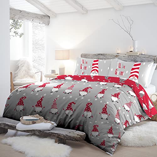 Fusion Weihnachten – Xmas Gonks – 100% gebürstete Baumwolle Bettbezug-Set – 3-teiliges Doppelbett Größe in Silber GFCSV21PZU von Fusion