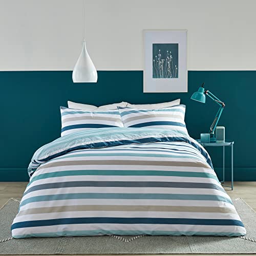 Fusion - Carlson Stripe – wendbares Bettbezug-Set – Doppelbettgröße in Blaugrün von Fusion