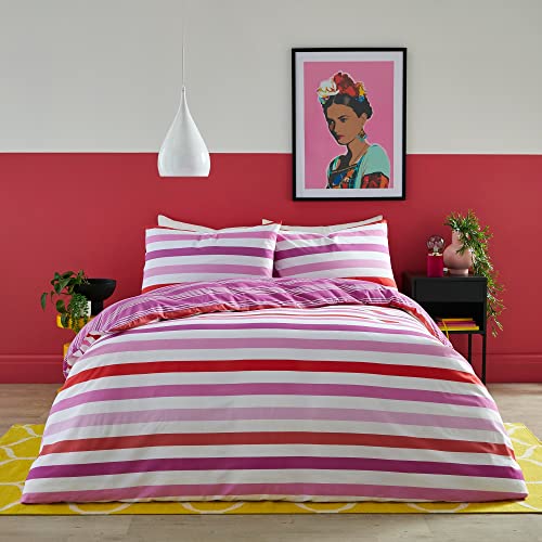 Fusion - Carlson Stripe – Wende-Bettbezug-Set – Doppelbettgröße in Rosa von Fusion
