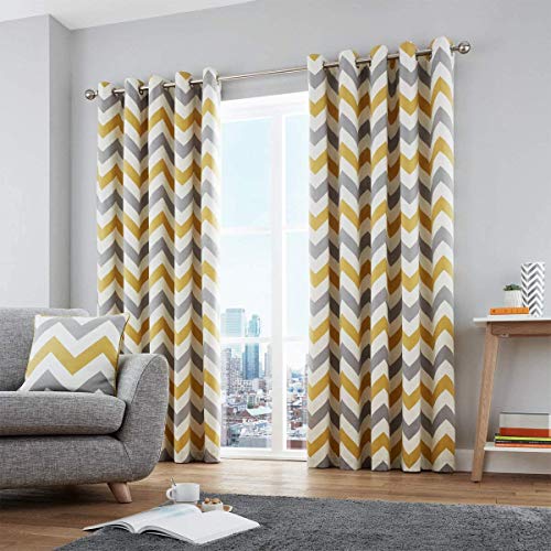 Fusion Chevron Ösenvorhang baumwolle ocker Curtains: 66" Width x 90" Drop (168 x 228cm) von Fusion