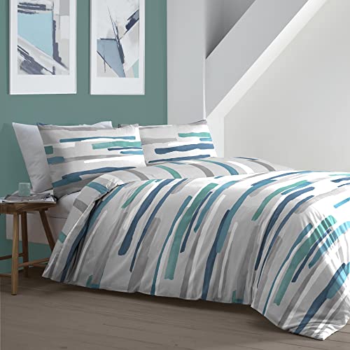 Fusion Bettbezug mit nautischen Streifen, für Einzelbett, Clifton-Kollektion, moderner Blauer Bettbezug, grau/blaugrün, blaugrün, gestreift von Fusion