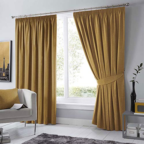 Fusion Home Furnishings Dijon Paar Bleistift-Faltenvorhänge, Polyester, Ocker, 168 x 229cm von Fusion