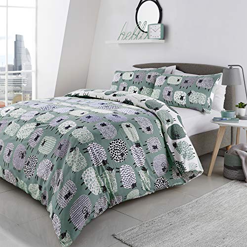 Fusion Dotty Sheep Bettwäsche-Set mit gepunkteten Schafen, pflegeleicht, Polycotton, Duck Egg, Einzelbett von Fusion