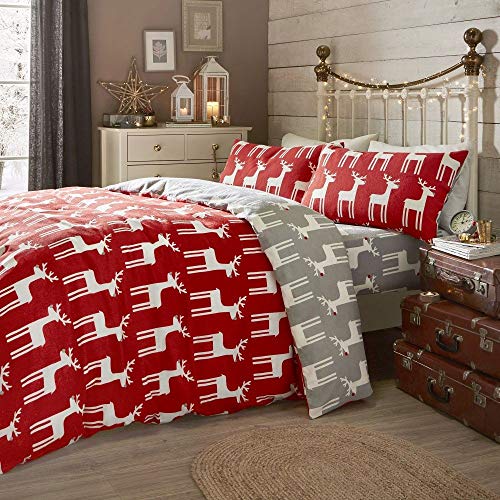 Fusion Flauschiger Pinguin Bettbezug und 2 Kissenbezüge, Baumwolle, rot, Double, W200cm x L200cm (Duvet Cover), W50cm x L75cm (Pillow Case) von Fusion