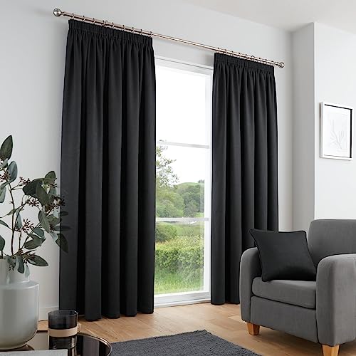 Fusion Schwarze Vorhänge, 168 x 183 cm (B x L), 100% Baumwolle, 2 Paneele, Bleistiftfaltenvorhänge in Schwarz, schalldichte Vorhänge und Thermovorhänge für Schlafzimmer, Schwarze Plissee-Vorhänge und Fusion Schwarze Vorhänge, 168 x 183 cm (B x L), 100% Baumwolle, 2 Paneele, Bleistiftfaltenvorhänge in Schwarz, schalldichte Vorhänge und Thermovorhänge für Schlafzimmer, Schwarze Plissee-Vorhänge und von Fusion