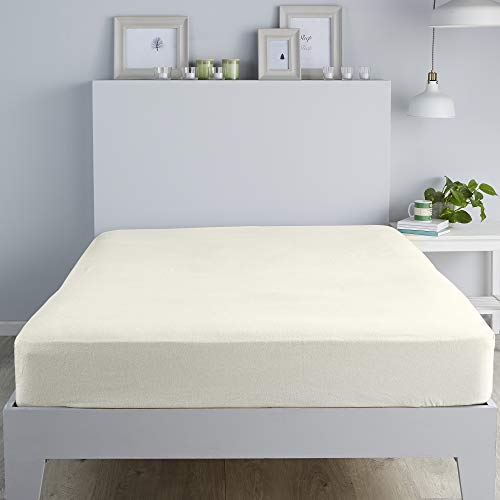 Fusion - Gebürstete Bettwäsche – 100% Baumwolle 28 cm Spannbetttuch – Doppelbett Größe in Creme von Fusion