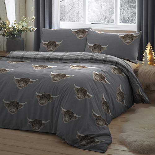 Fusion, Bettwäsche-Set Highland Cow, pflegeleicht, für Einzelbett, Grau von Fusion