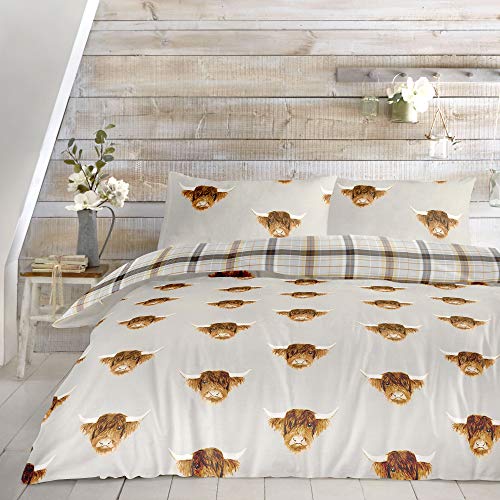 Fusion Wende-Bettwäsche-Set, Motiv: Highland Cow, Ocker, 1 Stück, Einzelbett, Gelb von Fusion