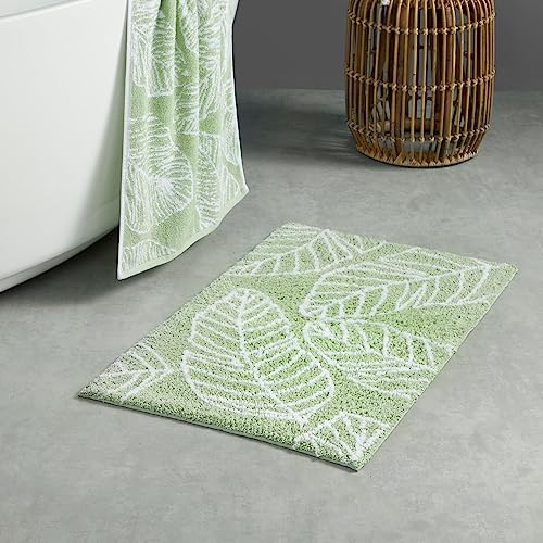 Fusion Green Leaf Badematte (50 x 80 cm) – 100% Baumwolle – super weich – Tropische Palmenblätter – saugfähig – Grün, Khaki von Fusion