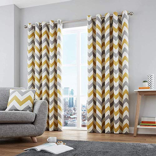 Fusion Chevron Ösenvorhang baumwolle ocker Curtains: 90" Width x 72" Drop (228 x 183cm) von Fusion