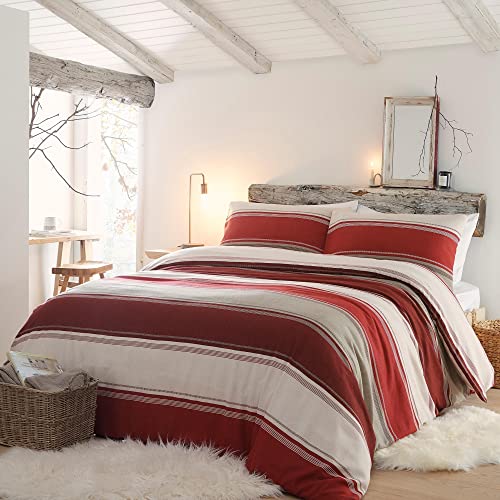 Fusion Snug Betley Bettwäsche-Set, gebürstet, 100% gebürstete Baumwolle, Kingsize-Bett-Größe, Rot von Fusion