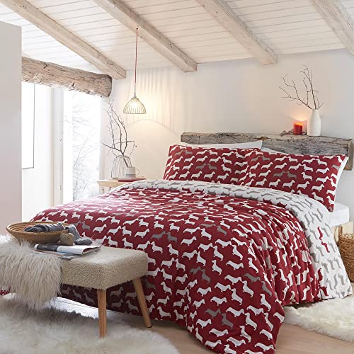 Fusion Snug Dudley Love Bettbezug-Set, 100% gebürstete Baumwolle, für Doppelbett, Rot von Fusion