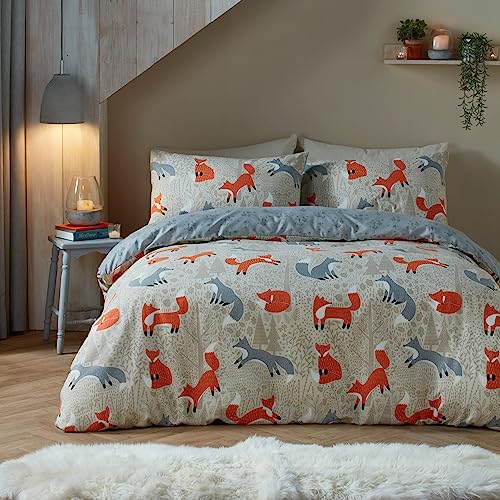 Fusion Snug – Futtersuche-Fuchs – gebürstetes Bettbezug-Set – Doppelbett-Größe in Natur von Fusion