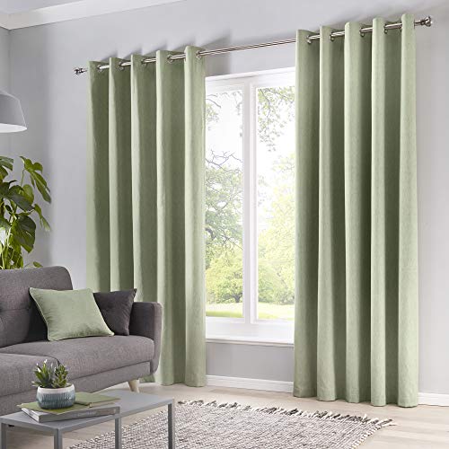 Fusion Sorbonne 100 % Baumwolle Ösengefütterte Vorhänge, Grün, 66 x 54 Zoll, 50 % Baumwolle 50 % Polyester, B168cm (66") x T137cm (54") von Fusion