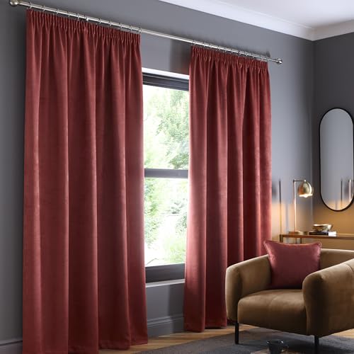 Fusion Terrakotta-Vorhänge B90 x L72 (229 x 183 cm) – 100% Baumwolle – 2 Paneele – Bleistiftfaltenvorhänge in Rot – Thermo- & Schalldichte Vorhänge für Schlafzimmer – Blutorange Plissee-Vorhänge & von Fusion