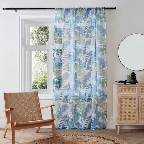 Fusion Voile-Vorhang, tropisch, 140 x 122 cm, Blaugrün von Fusion