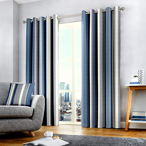 Fusion Whitworth Stripe Vorhänge mit Ösen, gestreift, 100% Baumwolle, 168 x 183 cm, 1 Paar Übergardinen, Blau Fusion Whitworth Stripe Vorhänge mit Ösen, gestreift, 100% Baumwolle, 168 x 183 cm, 1 Paar Übergardinen, Blau von Fusion