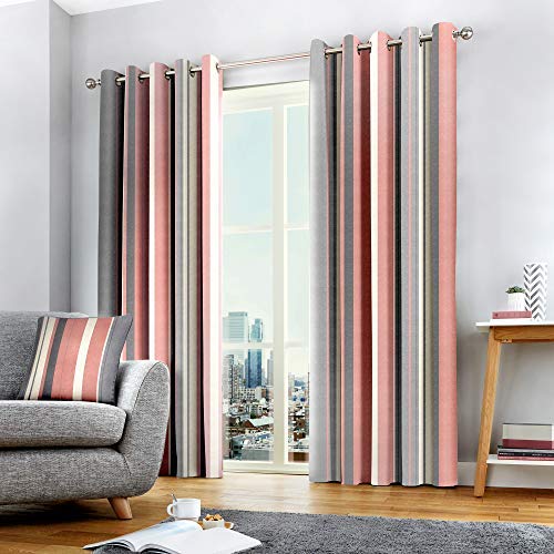 Fusion Whitworth Stripe Vorhänge mit Ösen, 100% Baumwolle, 168 x 183 cm, 1 Paar Übergardinen, Blush-Rosa von Fusion