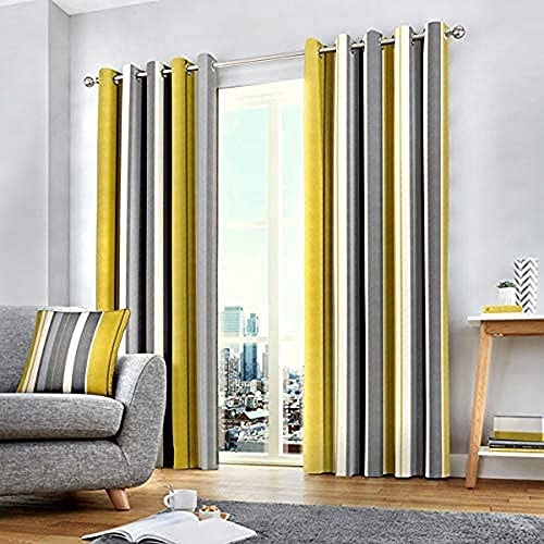 Fusion Whitworth Stripe Vorhänge mit Ösen, gestreift, 100% Baumwolle, 168 x 183 cm, 1 Paar Übergardinen, Ockerfarben von Fusion