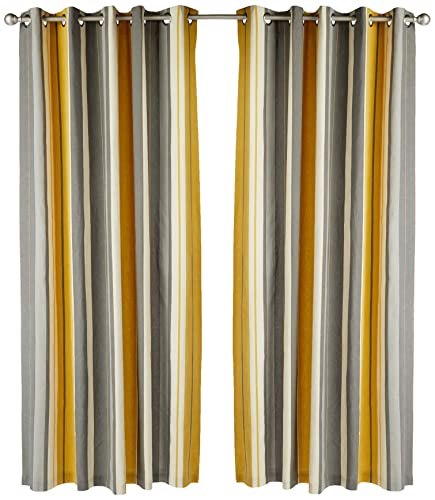 Fusion Whitworth Stripe Vorhänge mit Ösen, gestreift, 100% Baumwolle, 168 x 229 cm, 1 Paar Übergardinen, Ockerfarben von Fusion