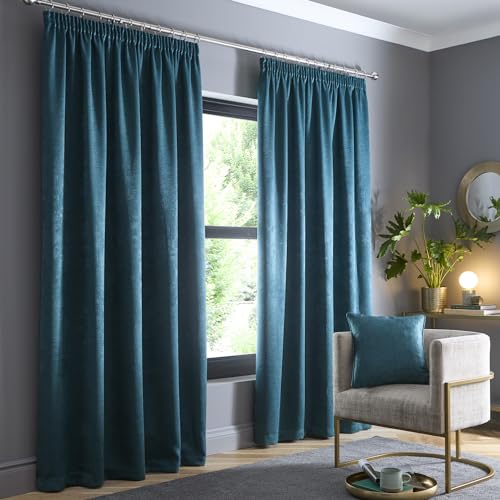 Fusion Waldgrüne Vorhänge, B46 x L54 (117 x 137 cm) – 100% Baumwolle – 2 Paneele – Vorhänge mit Bleistiftfalten – schalldicht & Thermisch für Schlafzimmer von Fusion