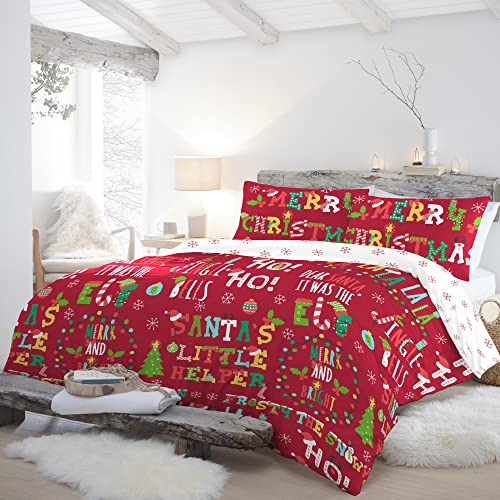 Fusion Christmas STIRD21P1U Wende-Bettwäsche-Set für Doppelbett, Santa Stop Here, Rot von Fusion