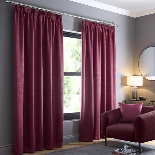 Fusion - Weinrote Vorhänge B46 x L72 (117 x 183 cm) – 100% Baumwolle – 2 Paneele – Bleistiftfaltenvorhänge in Rotwein – Schalldichte Vorhang & Thermovorhänge für Schlafzimmer – Weinrot von Fusion