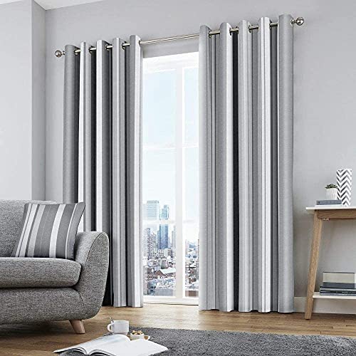 Fusion Whitworth Stripe Vorhänge mit Ösen, gestreift, 100% Baumwolle, 229 x 229 cm, 1 Paar Übergardinen, Grau von Fusion