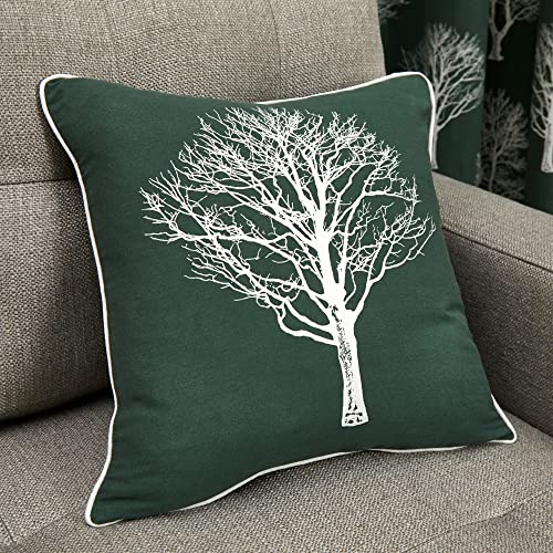 Fusion - Woodland Trees Kissen, 100% Baumwolle, gefüllt, 43 x 43 cm, Grün von Fusion