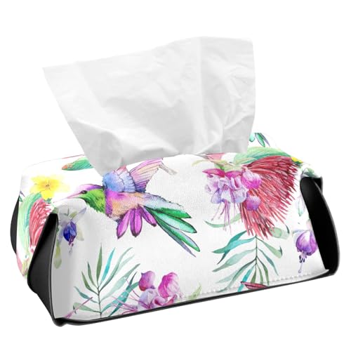 Fustylead Taschentuchbox mit tropischen Blumen und Kolibri, rechteckig, PU-Leder, Taschentuchhalter für Badezimmer, Waschtisch-Arbeitsplatte, Tisch, Auto von Fustylead