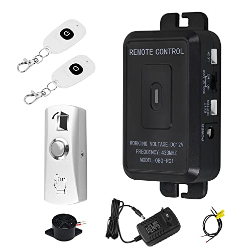 FUSYTULY 433MHz Wireless Access Control Kit Alarm System Fernbedienung Entriegeln + Netzteil + Tür Exit Button (Elektrisches Schloss Nicht im Lieferumfang Enthalten) von FusyTuly