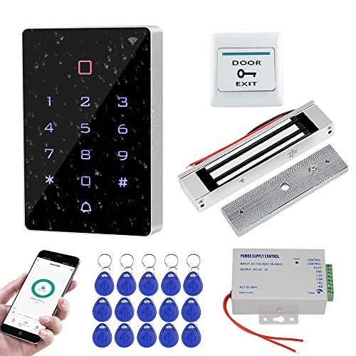 FUSYTULY WiFi Tuya RFID Tür Zutrittskontrollsystem-Kit IP68 wasserdichte Access Controller Touch Tastatur + 180KG Elektrisches Magnetschloss + K80 3A Netzteil + 15pcs 125KHz Keyfobs von FusyTuly