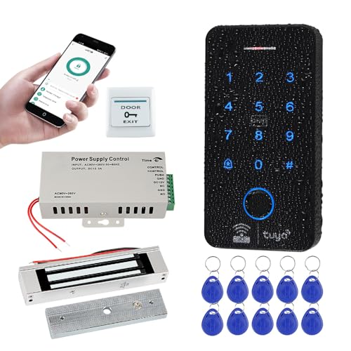 FUSYTULY WiFi Tuya Smart Zugangskontrollsystem wasserdichte Biometrie RFID Tastatur 125KHz 13.56MHz Fingerabdruck Schlösser, 180KG Elektrisches Magnetisches Schloss, 10PCS Schlüsselkarten von FusyTuly