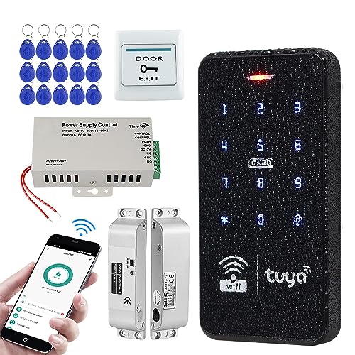 FUSYTULY wasserdichte Drahtlose Tür zugangskontrollsysteme Kits WiFi Tuya RFID Tastatur 125KHz 13.56MHz + DC12V 3A Netzteil, 180KG Magnetische Schlag Elektrische Schlösser (Kit S20Tuya-Bolt Lock) von FusyTuly