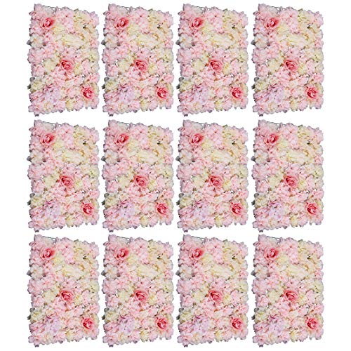 12 Stück Künstliche Blumenwand Rosenwand 60x40cm Seidenblumen Paneele Hochzeit Balkon Garten Straße Hintergrund Deko Kunstblumen (Champagner) von Futchoy