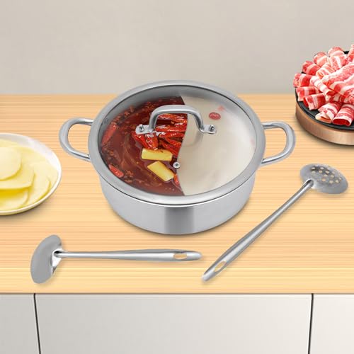 28cm/32cm Shabu Hot Pot Edelstahl Cookware 2 Kammern Mit Glasdeckel Shabu, Dual Sided Für Zwei Verschiedene Geschmacksrichtungen, Suppenkochtopf Mit Doppelseitigem Teiler (28cm) von Futchoy
