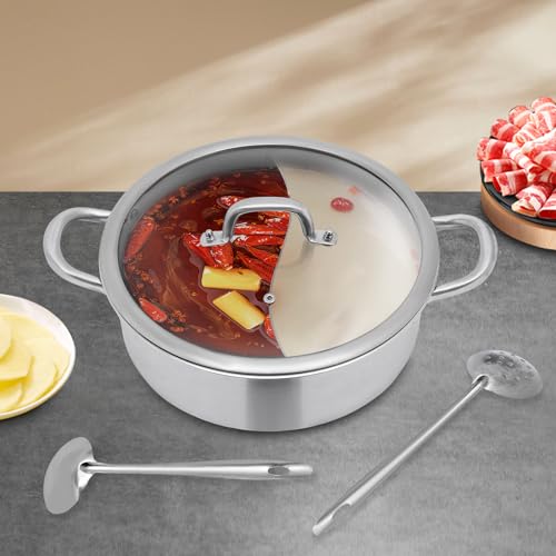 28cm/32cm Shabu Hot Pot Edelstahl Cookware 2 Kammern Mit Glasdeckel Shabu, Dual Sided Für Zwei Verschiedene Geschmacksrichtungen, Suppenkochtopf Mit Doppelseitigem Teiler (32cm) von Futchoy