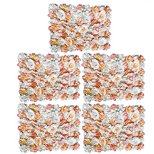 5 Stück Künstliche Blumenwand Rosenwand 60 x 40 cm Paneele Seidenblumen Garten Balkon Hochzeit Straße DIY Deko Kunstblumen (Champagner) von Futchoy