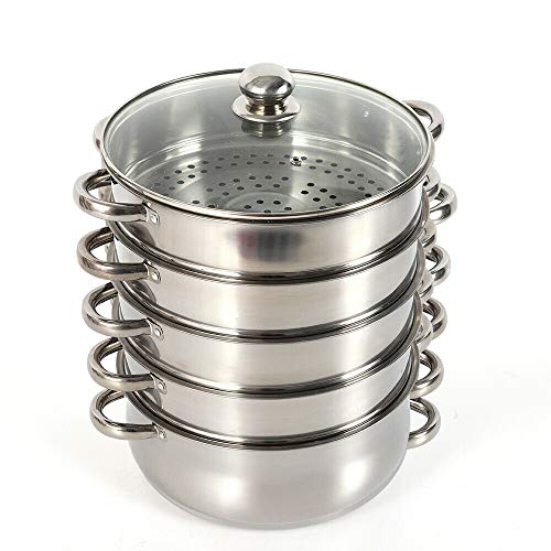 Dampfkocher 5-lagiger Edelstahl Schongarer Induktion Kochtopf Dampfgarer Abnehmbar mit Glas-Deckel Anti Verbrühungs Griffe für Dämpfen von Mais Knödeln Brötchen Fisch 26 cm von Futchoy