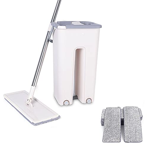 Flach Mopp mit Eimer Set - Bodenwischer mit 10 Mikrofaser Wischpads,Wischmop mit Putzeimer Set mit auswringfunktion und Eimersystem für Bodenreinigungs (Wischmop mit Putzeimer) von Futchoy