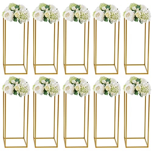 Futchoy 10 Stück Hochzeit Blumenständer aus Metall Gold Ständer Requisite, Abnehmbarer Blumenständer, Säulenständer aus geometrischen Vasen für Hochzeit Party von Futchoy