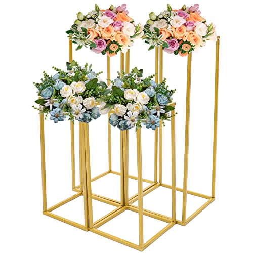 Futchoy 4 Stück 40cm+60cm Abnehmbarer Blumenständer, Ständer Requisite, Blumenständer für Hochzeit，Säulenständer aus geometrischen Vasen für Hochzeitsdekoratio, Party (Gold) von Futchoy