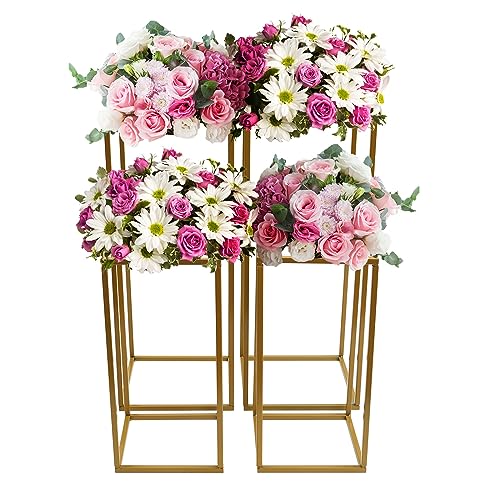 Futchoy 4 Stück 40cm+60cm Abnehmbarer Blumenständer, Ständer Requisite, Blumenständer für Hochzeit，Säulenständer aus geometrischen Vasen für Hochzeitsdekoratio, Party (Gold) von Futchoy