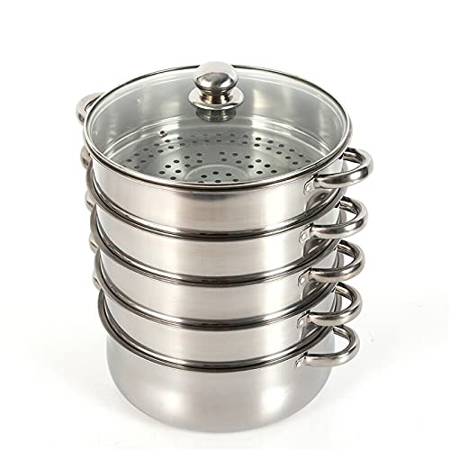 Futchoy 5 Lagiger Dampfer Küche Dampfgarer Dampfkocher Mit Glasdeckel Dampfkochtopf Edelstahl Mantykocher Küchengerät 26cm Für Alle Herdarten Geeignet,eicht Zu Reinigen von Futchoy