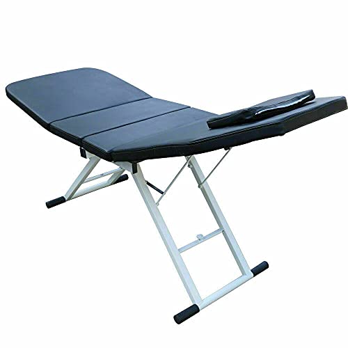 Futchoy Kosmetikliege Kosmetikstuhl Massageliege Spa Bed Massagetisch Klappbar Kosmetikliege 3 Abschnitte Aluminium Füße faltbar tragbar Rückenlehne Höhe einstellbar (Schwarz) von Futchoy