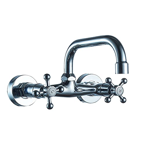 Futchoy Wasserhahn Wandmontage Messing Zweigriff Wandarmatur Wasserhahn Nostalgie Zweigriff Retro Waschtisch Armatur für Waschbecken Badinstallationen, Silber von Futchoy