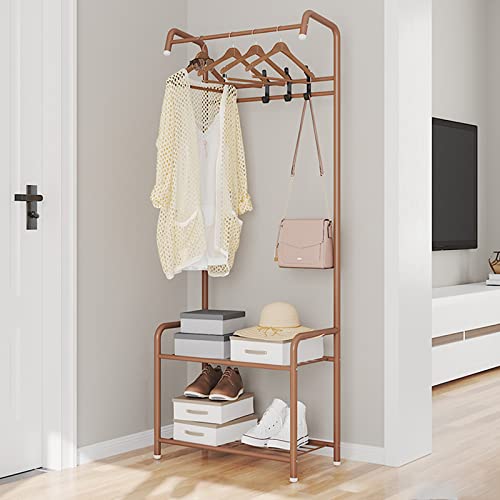 Futchoy Garderobenständer, Garderobe, Schuhregal Kleiderständer mit 4 abnehmbaren Haken, 2 Gitterablagen Standgarderobe Kleiderstange, 165x57x30cm Braun von Futchoy